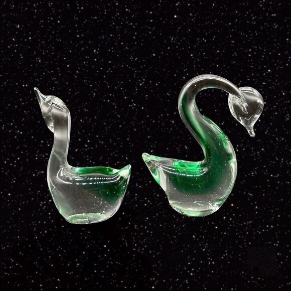 Vintage Vinci Green Hand Blown Art Glass Birds Sommerso Figurines 4”t 3”w - Picture 5 of 7